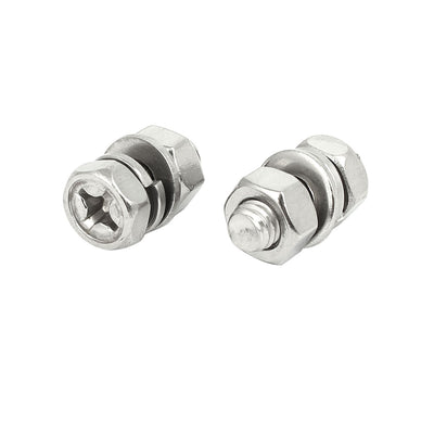 Harfington Uxcell M6x14mm 304 Stainless Steel Phillips Drive Hex Head Screw Nut w Washer 10 Sets