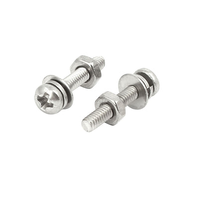 Harfington Uxcell M2x12mm 304 Stainless Steel Phillips Pan Head Bolt Screw Nut w Washer 25 Sets