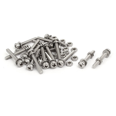 Harfington Uxcell M4x30mm 304 Stainless Steel Phillips Pan Head Bolt Screw Nut w Washer 20 Sets