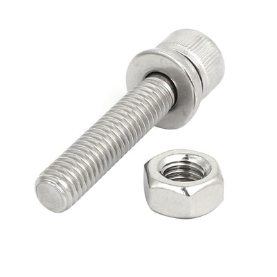 Harfington Uxcell M6x30mm 304 Stainless Steel Hex Socket Head Cap Bolt Screw Nut w Washer 8 Sets