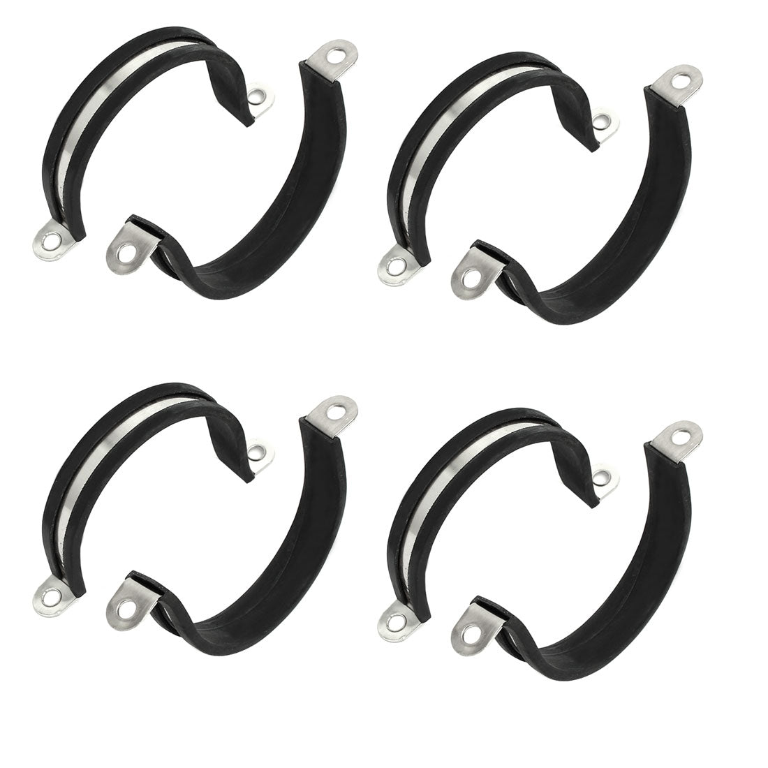 uxcell Uxcell 50mm Dia Rubber Lined U Shaped 304 Stainless Steel Pipe Clip Hose Clamp 8pcs