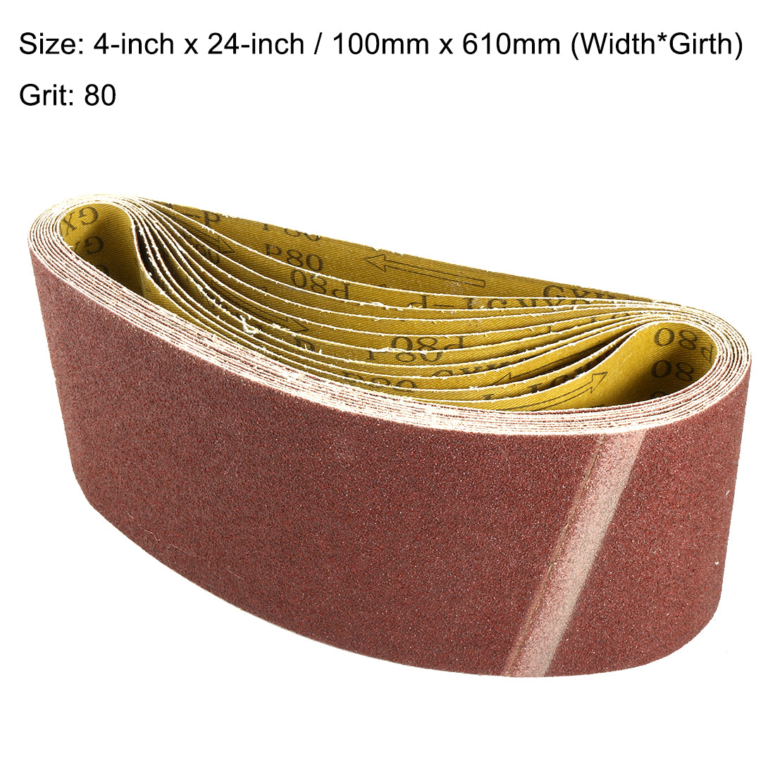 uxcell Uxcell 4-Inch x 24-Inch Aluminum Oxide Sanding Belt 80 Grits Lapped Joint 10pcs