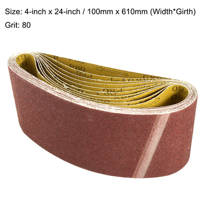 Harfington Uxcell 4-Inch x 24-Inch Aluminum Oxide Sanding Belt 80 Grits Lapped Joint 10pcs