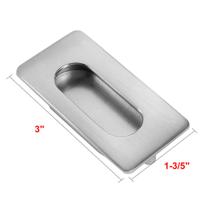 Harfington Uxcell 3" x 1-3/5" Recessed Sliding Door Handle Flush Pull Zinc Alloy Brushed Finish 2pcs