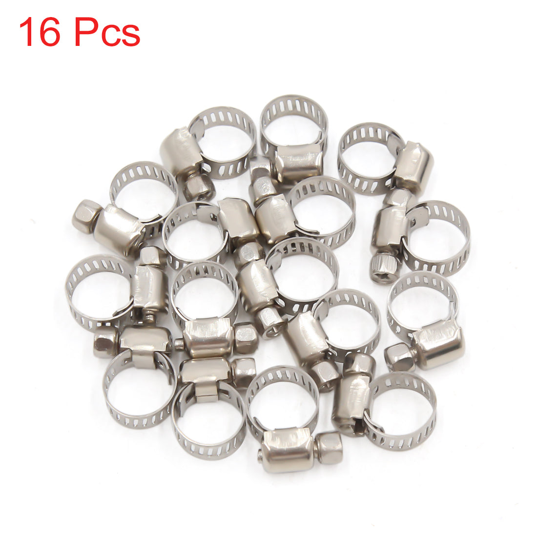 uxcell Uxcell 16Pcs Stainless Steel Adjustable Car Fuel Hose Clamp Pipe Tube Tight Clip 8-16mm