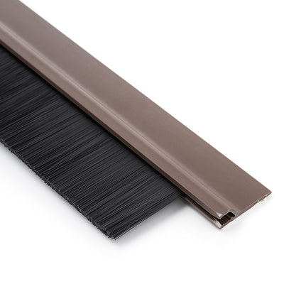 Harfington Uxcell Self-Adhesive Door Bottom Sweep Brown Plastic w 1.2-inch Black PVC Soft Brush 39-inch x 2.1-inch