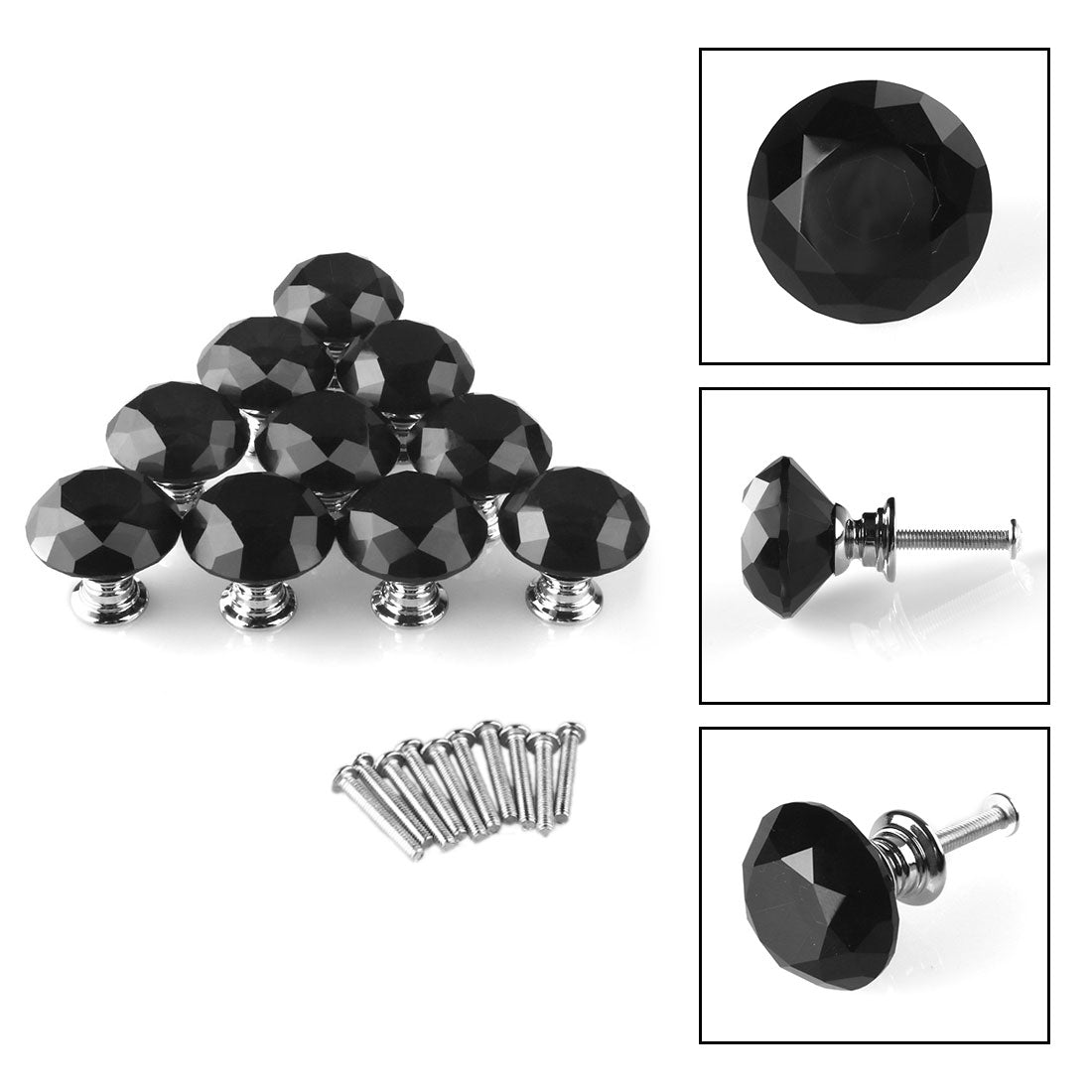 uxcell Uxcell 30mm Clear Crystal Glass Diamond Shaped Drawer Knobs Cabinet Pull Handle New Black 10pcs