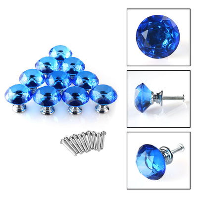 Harfington Uxcell 30mm Crystal Glass Diamond Shape Drawer Knobs Cabinet Pull Handle New Blue 10pcs