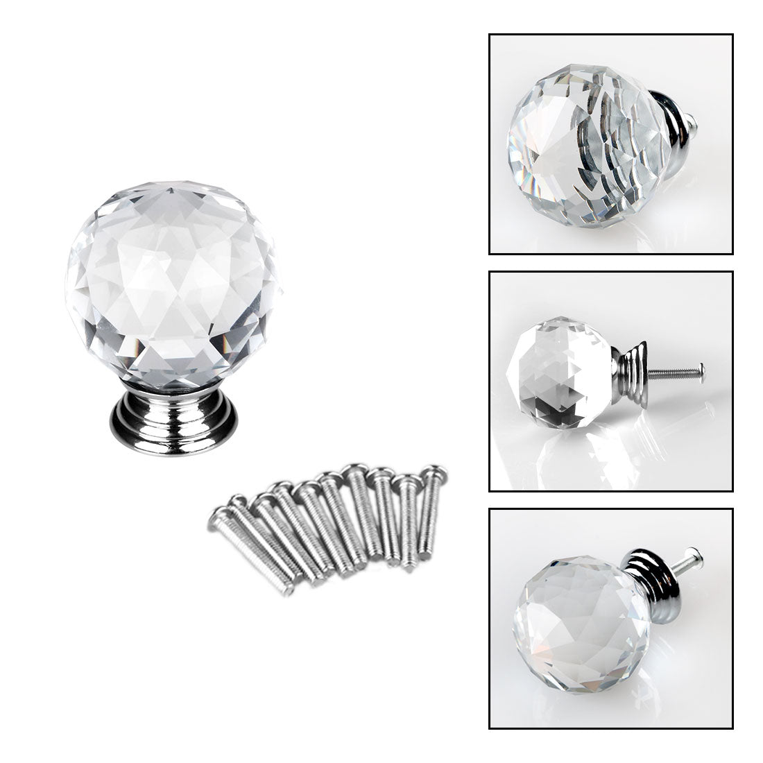 uxcell Uxcell 30mm Crystal Glass Drawer Knobs Cabinet Pull Handle New Round Clear