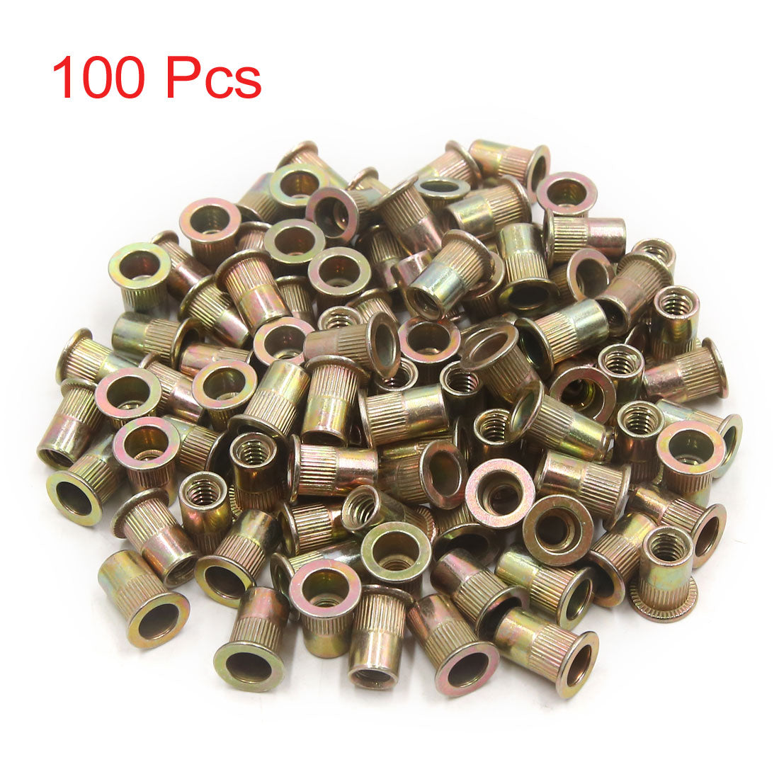 uxcell Uxcell 100Pcs Zinc Plated Carbon Steel Car Rivet Nut Flat Head Threaded Insert  1/4-20