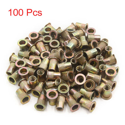 uxcell Uxcell 100Pcs Zinc Plated Carbon Steel Car Rivet Nut Flat Head Threaded Insert  1/4-20