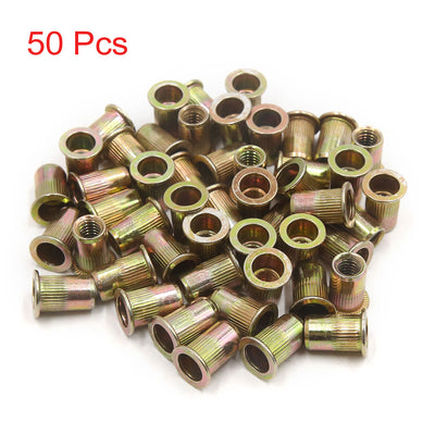 uxcell Uxcell 50Pcs Zinc Plated Carbon Steel Car Rivet Nut Flat Head Threaded Insert  5/16-18