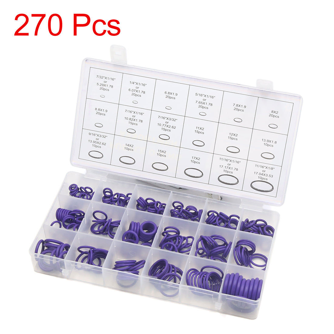 uxcell Uxcell 270Pcs 18 Size Car A/C Air Conditioning O Rings Seals Assortment Kit Purple