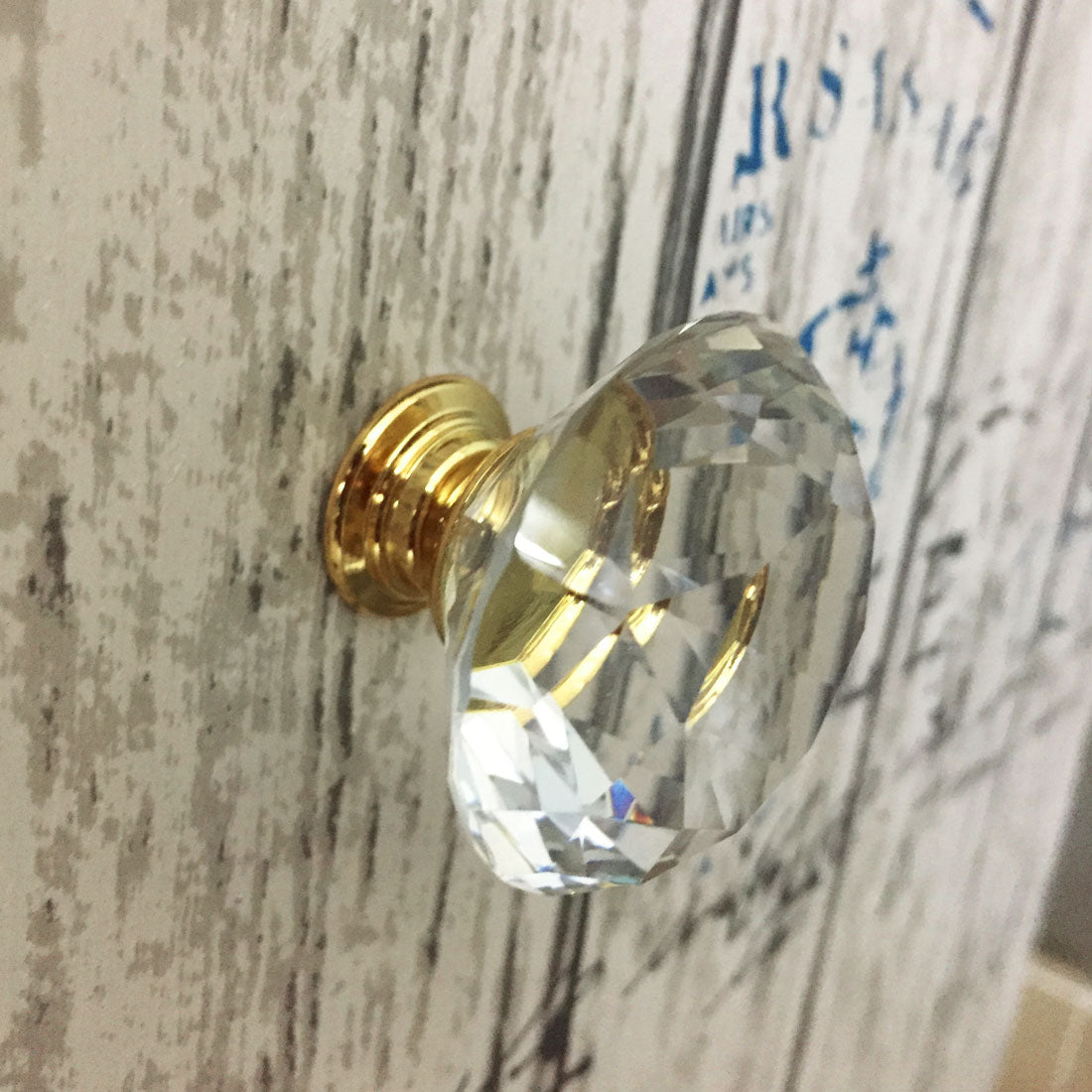 uxcell Uxcell 30mm Diamond Shaped Crystal Glass Drawer Knobs Cabinet Pull Handle Gold Tone 10pcs