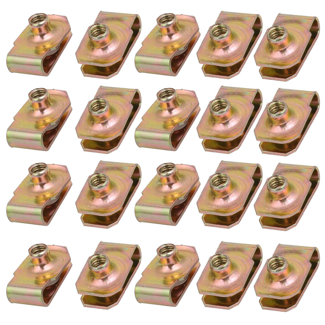 uxcell Uxcell 20pcs 65Mn Spring Steel Speed Fastener U Nut Clip Brass Tone for M5 Screw Bolt