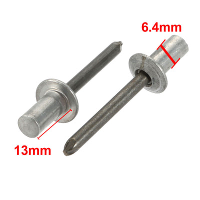 Harfington Uxcell 6.4mmx13mm Aluminum Round Dome Head Closed End Blind Rivets Fastener 40pcs