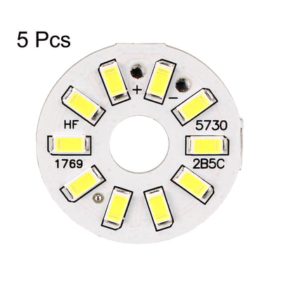 Harfington Uxcell 5 Stück LED Chipmodul Aluminiumplatine Ersatz 300mA 5W 10 LEDs 5730 Surface Mounted Devices Reinweiß Superhell 35mm Durchm.