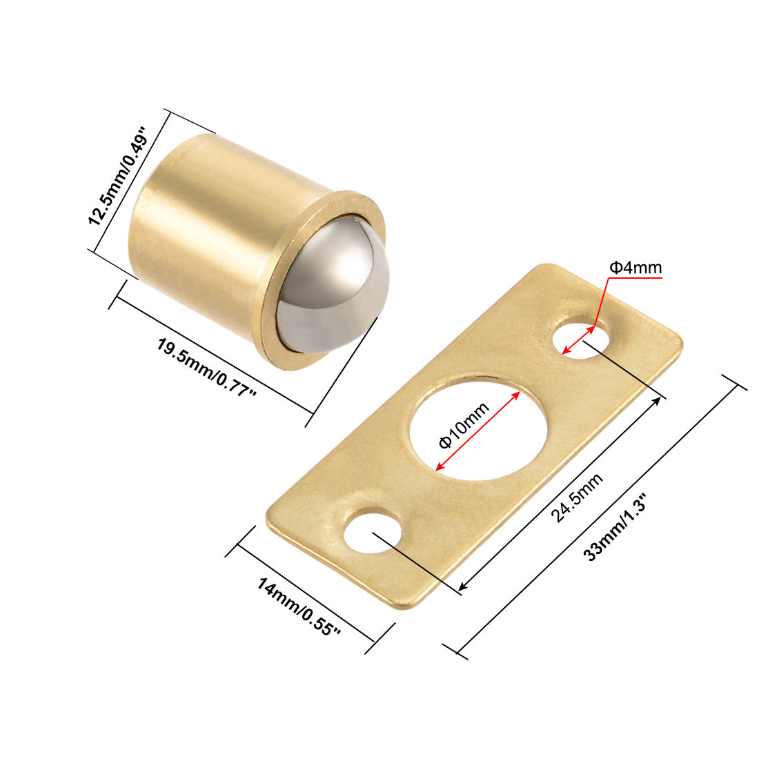 uxcell Uxcell 11mm Ball Dia Brass Electroplating Door Cabinet Ball Catch Latch Closures 5pcs