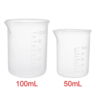 Harfington Uxcell Set of 2 Measuring Cup Labs Plastic Graduated Beakers 50ml 100ml