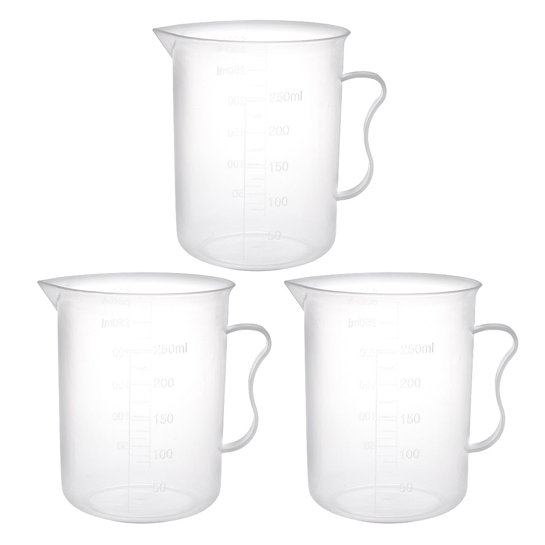 uxcell Uxcell 3pcs Laboratory Clear White PP 250mL Measuring Cup Handled Beaker