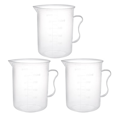 Harfington Uxcell 3pcs Laboratory Clear White PP 250mL Measuring Cup Handled Beaker