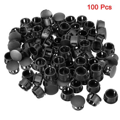 Harfington Uxcell 100pcs  14mm x 10.4mm Black Nylon Round Snap Locking Panel Hole Cover