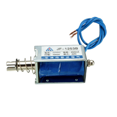 Harfington Uxcell JF-1253B DC 24V 450mA 9.6W 42N 10mm Pull Push Type Linear Motion Solenoid Electromagnet