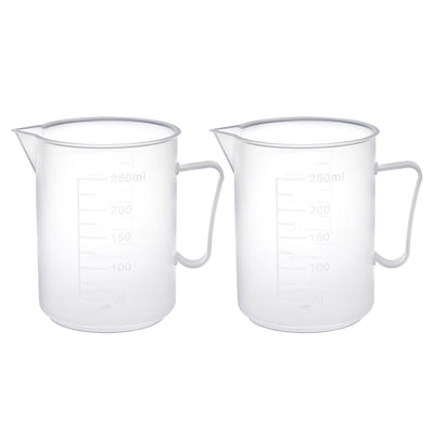 uxcell Uxcell 2pcs Laboratory Clear White PP 250mL Measuring Cup Handled Beaker