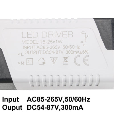 Harfington Uxcell 18-25W Constant Current 300mA High Power LED Driver AC 85-265V Output 54-87V DC Connector External Power Supply LED Ceiling Lamp Transformer 2Pcs