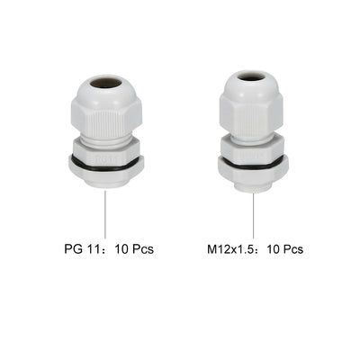 Harfington Uxcell 20Pcs PG11 M12 Cable Gland Waterproof Plastic Joint Adjustable Locknut White for 5mm-10mm,3-6.5mm Dia Cable Wire