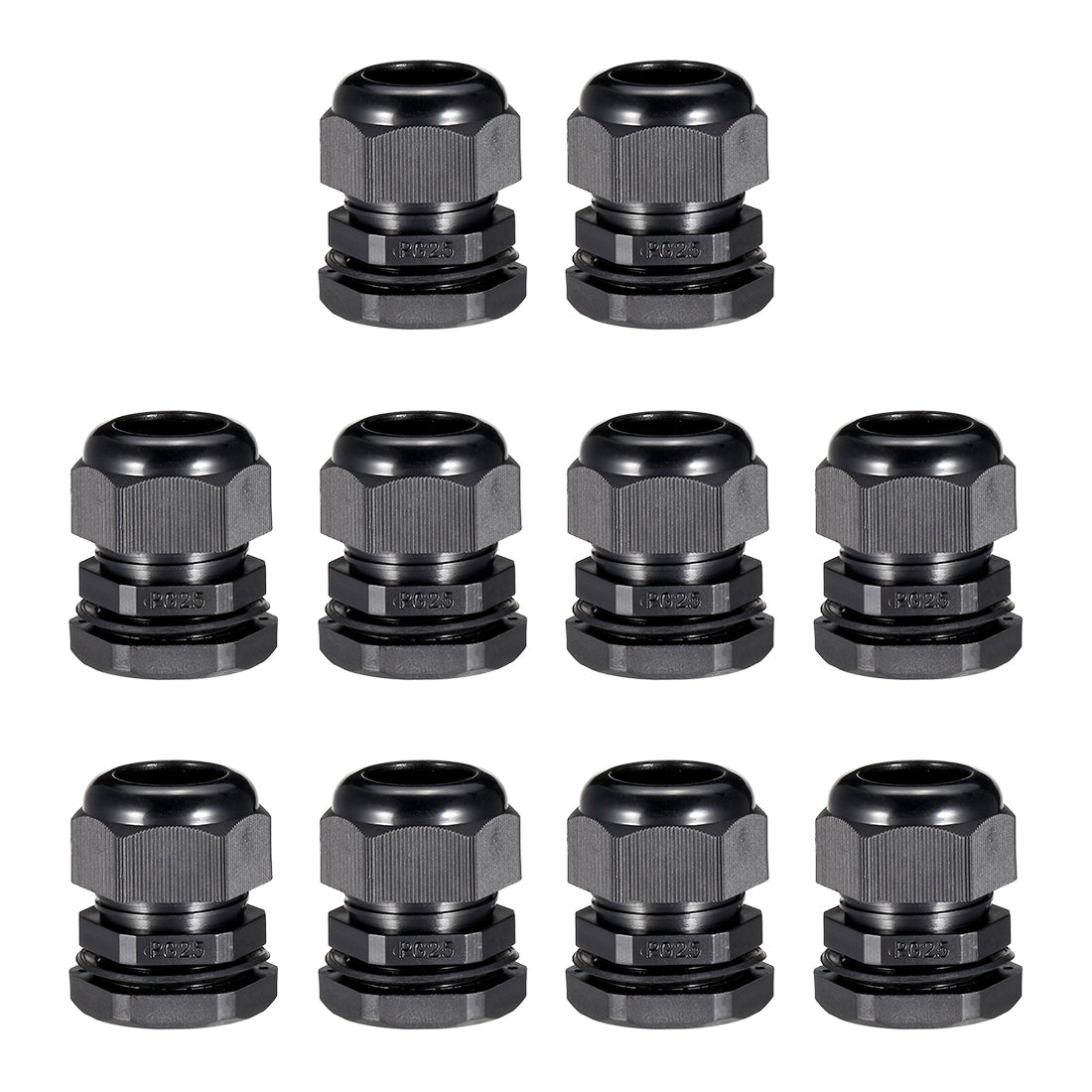 uxcell Uxcell 10Pcs PG25 Cable Gland Waterproof Plastic Joint Adjustable Locknut Black for 16mm-21mm Dia Cable Wire w Waher