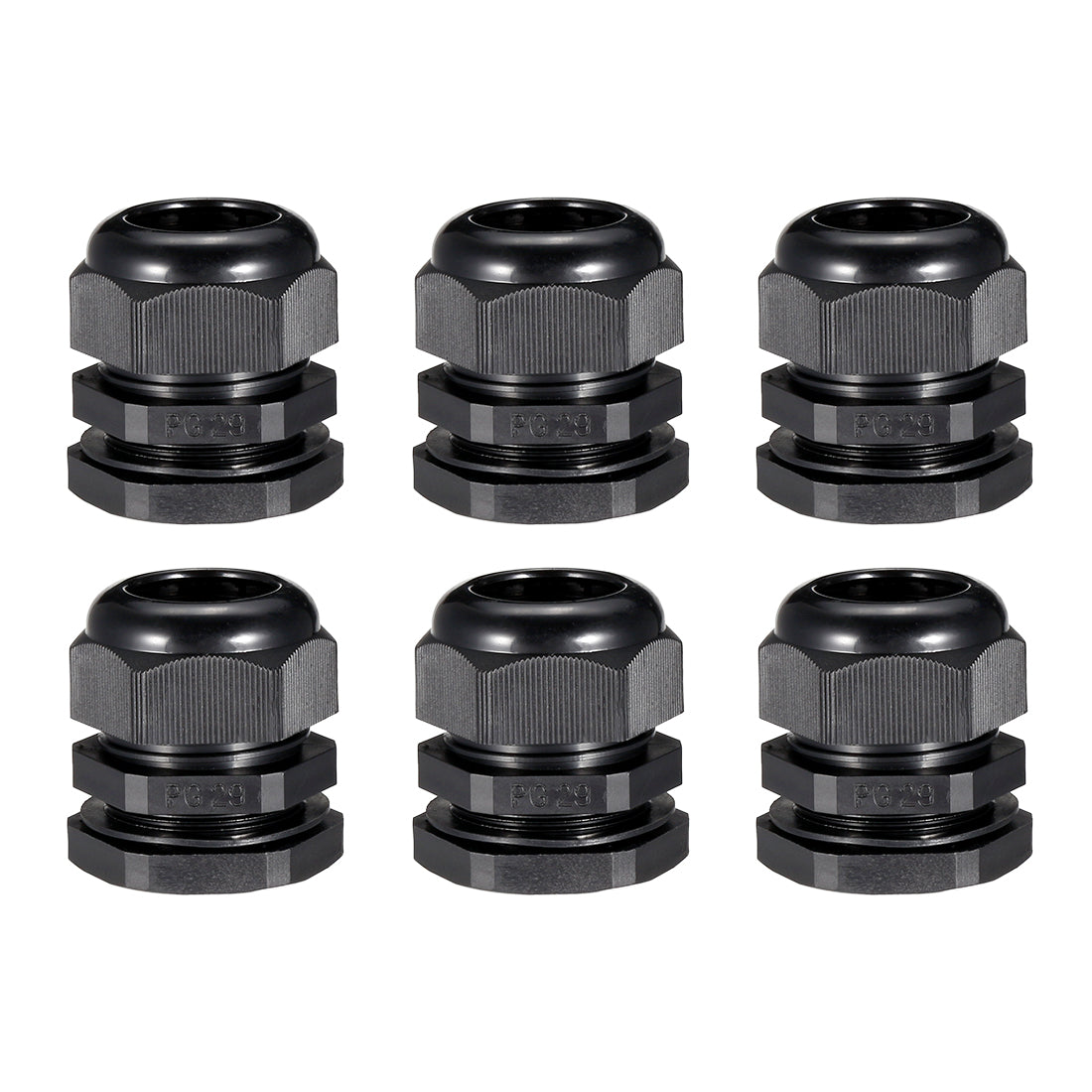 uxcell Uxcell 6Pcs PG29 Cable Gland Waterproof Plastic Joint Adjustable Locknut Black for 17mm-25mm Dia Cable Wire