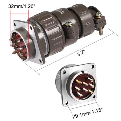 Harfington Uxcell Aviation Connector, 32mm 8P 50A 175V P32-8  Waterproof Male Wire Panel Power Chassis Metal Fittings Connector Aviation Silver Tone