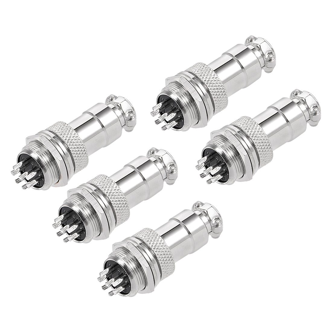 uxcell Uxcell 5pcs Aviation Connector, 16mm 7P 4A 125V GX16-7 Waterproof Male Wire Panel Power Chassis Metal Fittings Connector Aviation Silver Tone