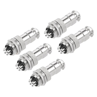 Harfington Uxcell 5pcs Aviation Connector, 16mm 7P 4A 125V GX16-7 Waterproof Male Wire Panel Power Chassis Metal Fittings Connector Aviation Silver Tone