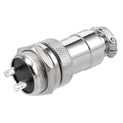 Harfington Uxcell Aviation Connector, 16mm 2P 7A 125V GX16-2 Waterproof Male Wire Panel Power Chassis Metal Fittings Connector Aviation Silver Tone