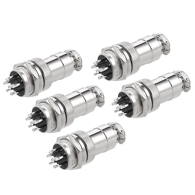 Harfington Uxcell 16mm 6P 4A 125V GX16-6 Waterproof Male Wire Panel Power Chassis Metal Fittings Connector Aviation Silver Tone 5pcs