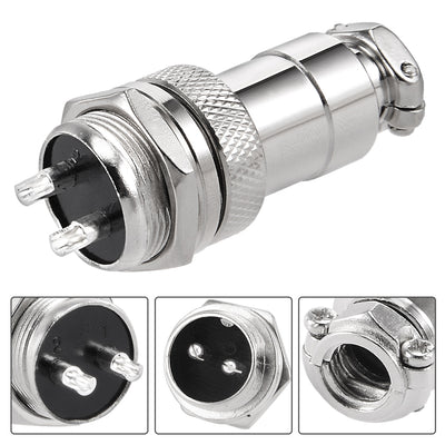 Harfington Uxcell 2pcs Aviation Connector 16mm 2P 7A 125V GX16-2 Waterproof Male Wire Panel Power Chassis Metal Fittings Connector Aviation Silver Tone