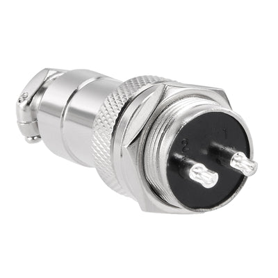 Harfington Uxcell 2pcs Aviation Connector 16mm 2P 7A 125V GX16-2 Waterproof Male Wire Panel Power Chassis Metal Fittings Connector Aviation Silver Tone