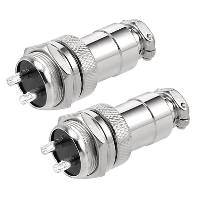 Harfington Uxcell 2pcs Aviation Connector 16mm 2P 7A 125V GX16-2 Waterproof Male Wire Panel Power Chassis Metal Fittings Connector Aviation Silver Tone