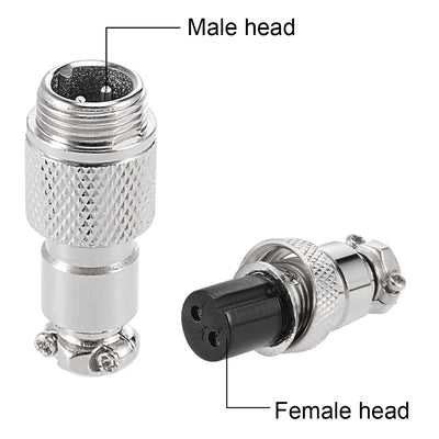 Harfington Uxcell Aviation Connector, 12mm 2Terminals 7A 125V GX12-2 Waterproof Female/Male Wire Panel Power Chassis Metal Fittings Connector Aviation Silver Tone