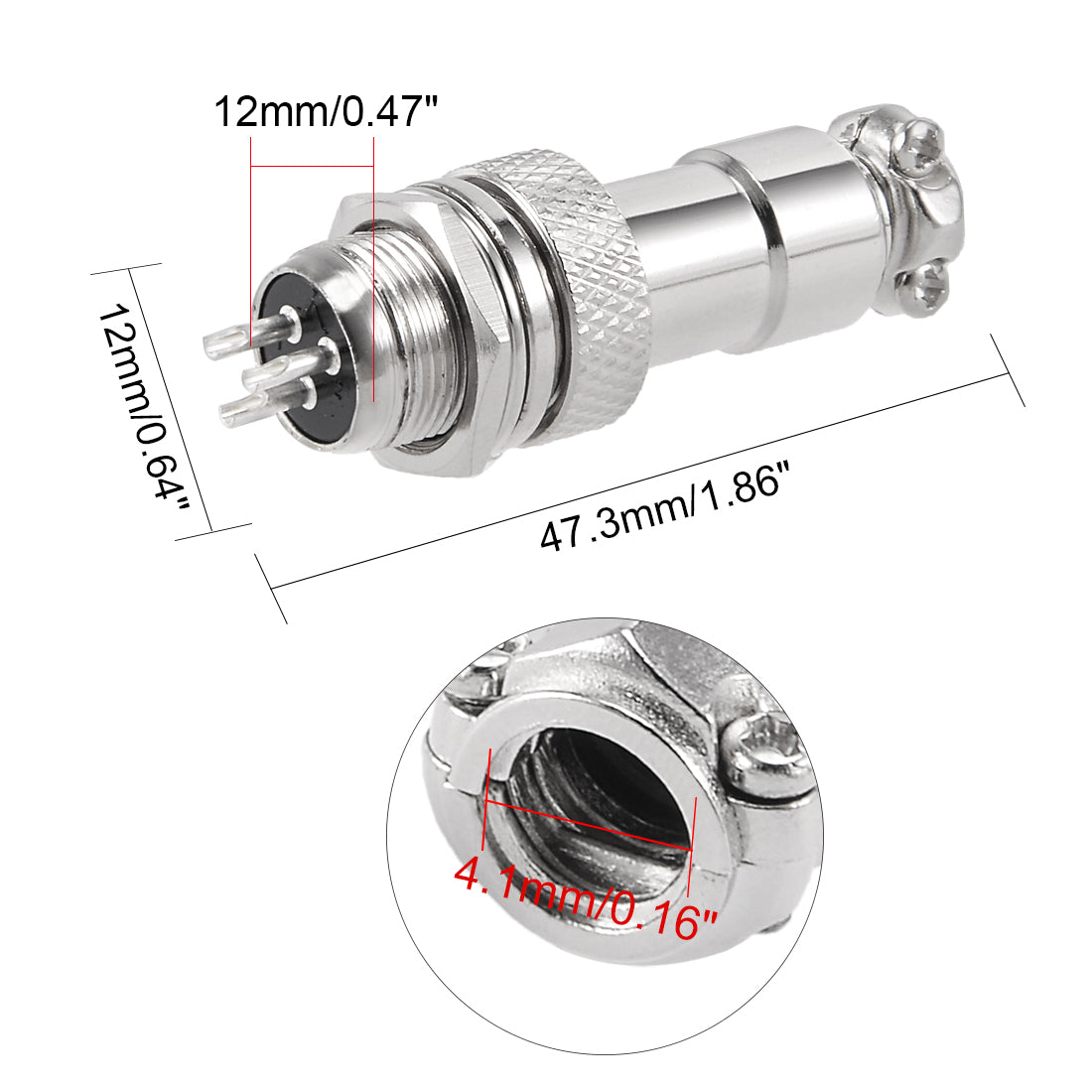 uxcell Uxcell Aviation Connector, 12mm 3P 7A 125V GX12-3 Waterproof Male Wire Panel Power Chassis Metal Fittings Connector Aviation Silver Tone