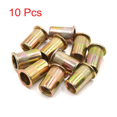 uxcell Uxcell 10Pcs 1/2-13 UNC Car Flat Head Rivet Nut Insert  Bronze Tone