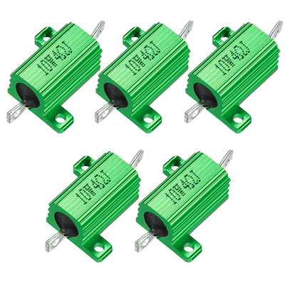 Harfington Uxcell Aluminum Case Resistor 10W 4 Ohm Green Wirewound for LED Converter with Rod Post 10W4R, 5pcs