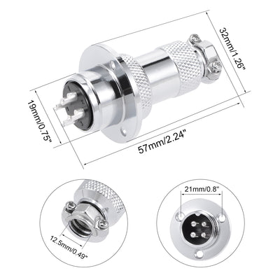 Harfington Uxcell Aviation Connector, 19mm 4P 10A 400V GX20 Waterproof Male Wire Panel Power Chassis Metal Fittings Connector Aviation Silver Tone