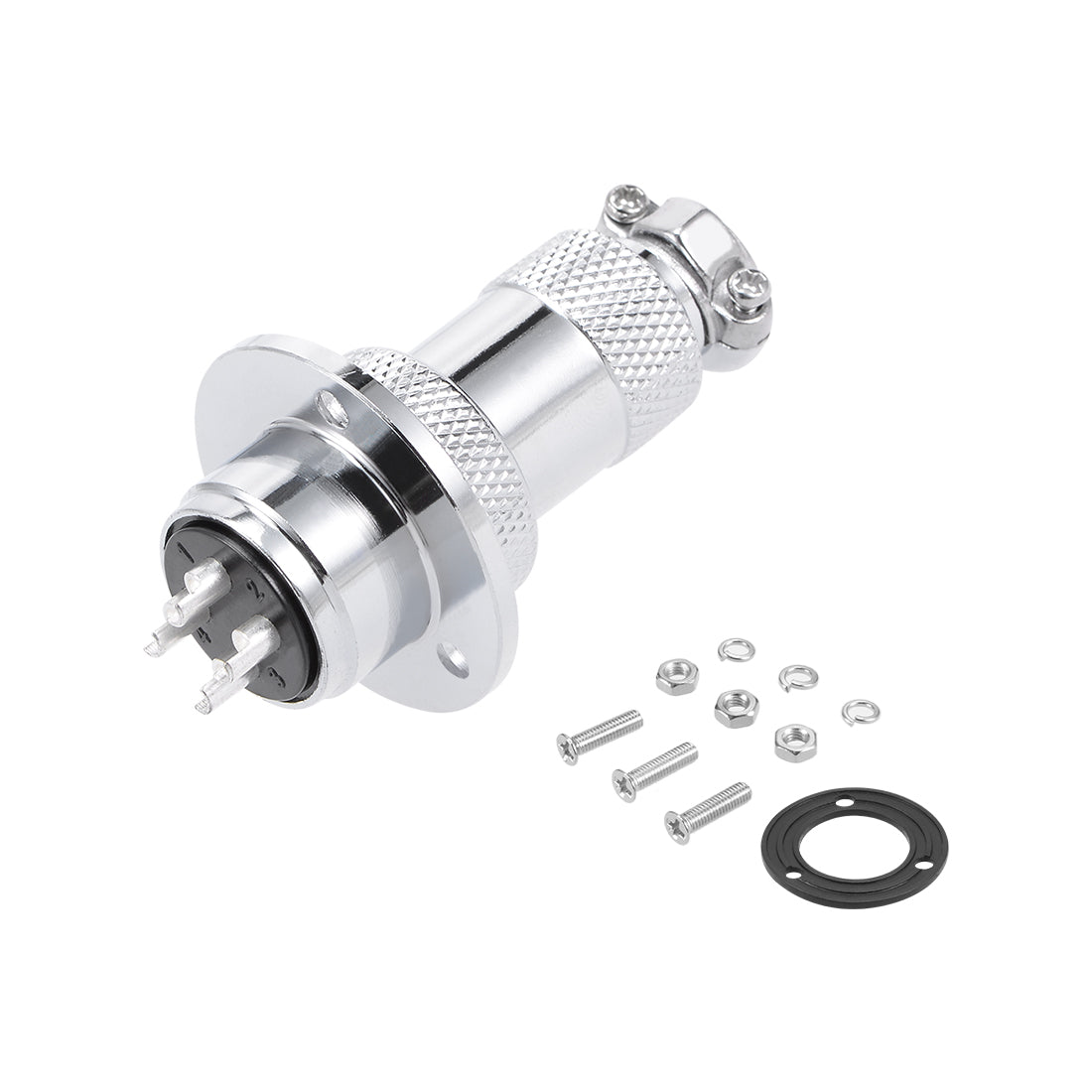 uxcell Uxcell Aviation Connector, 19mm 4P 10A 400V GX20 Waterproof Male Wire Panel Power Chassis Metal Fittings Connector Aviation Silver Tone