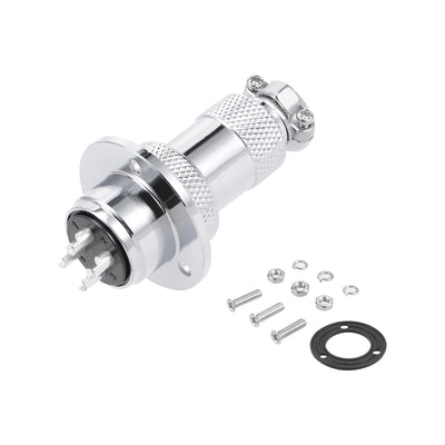 Harfington Uxcell Aviation Connector, 19mm 4P 10A 400V GX20 Waterproof Male Wire Panel Power Chassis Metal Fittings Connector Aviation Silver Tone