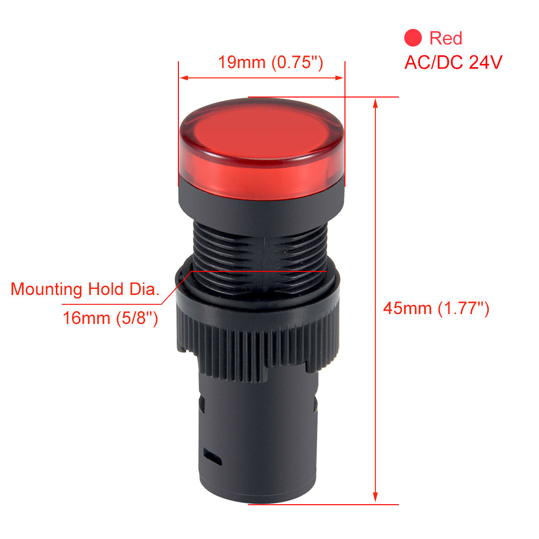 uxcell Uxcell Indicator Lights AC/DC 24V, LED, Flush Panel Mount 5/8" 16mm, 3Pcs