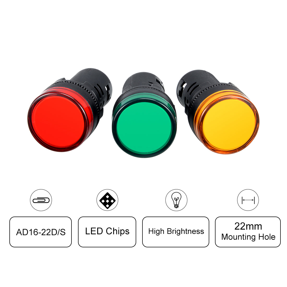 uxcell Uxcell 4Pcs AC/DC 24V Indicator Lights, Red+Green+Yellow LED, Flush Panel Mount 7/8" 22mm