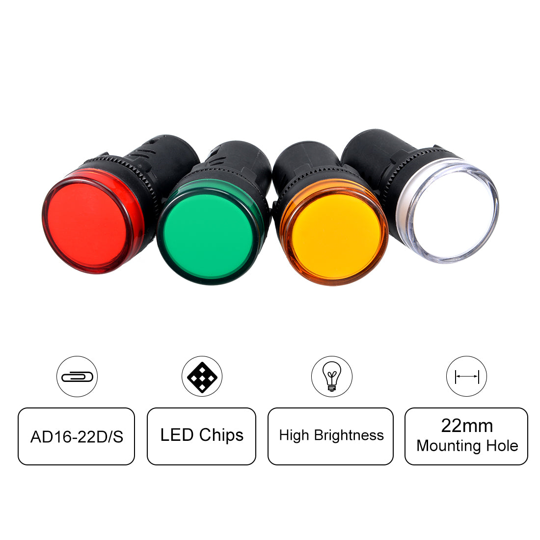 uxcell Uxcell 4Pcs AC/DC 110V Indicator Lights, Red+Green+Yellow+White LED, Flush Panel Mount 7/8" 22mm